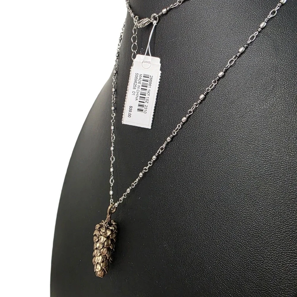 J‎ Jill Pinecone Pendant Necklace Mixed Metal Nature Fall Gorpcore Boho